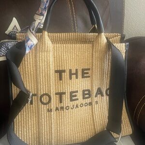 Marc Jacobs Tan and Black Tote Bag with Bold Branding
